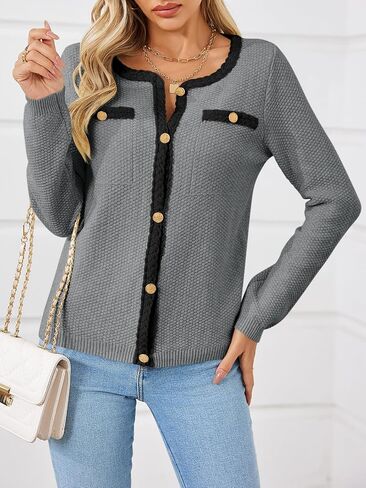 Saodimallsu Womens Button Up Cardigan Long Sleeve Open Front Cable Knit Fall Trendy Sweater Jacket with Pockets in Saudi Arabia