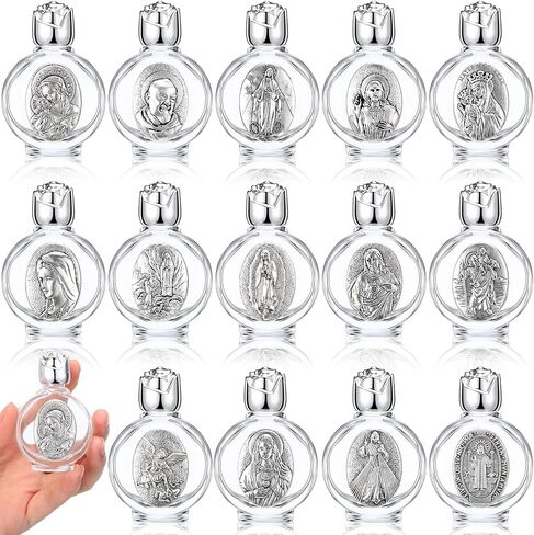 Domensi 14 Pcs Small Glass Holy Water Bottle 0.5 Floz Embossed Catholic Holy Water Bottles Empty Travel Holy Water Bottles Girls Little Bottle for Church Events Baptisms Home Wedding(Silver) in Saudi Arabia