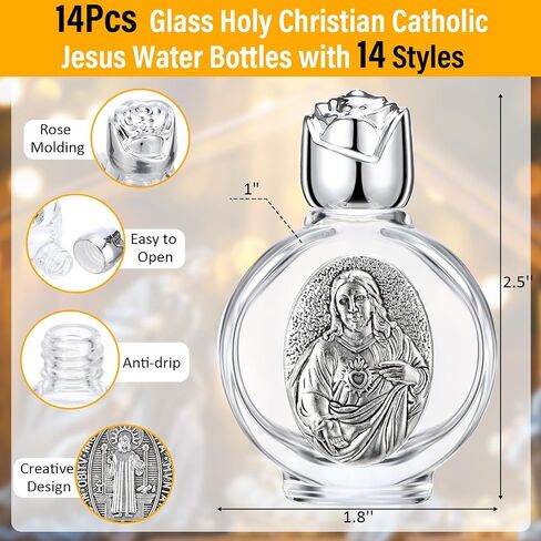 Domensi 14 Pcs Small Glass Holy Water Bottle 0.5 Floz Embossed Catholic Holy Water Bottles Empty Travel Holy Water Bottles Girls Little Bottle for Church Events Baptisms Home Wedding(Silver) in Saudi Arabia