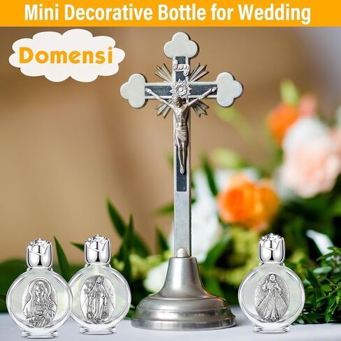 Domensi 14 Pcs Small Glass Holy Water Bottle 0.5 Floz Embossed Catholic Holy Water Bottles Empty Travel Holy Water Bottles Girls Little Bottle for Church Events Baptisms Home Wedding(Silver) in Saudi Arabia