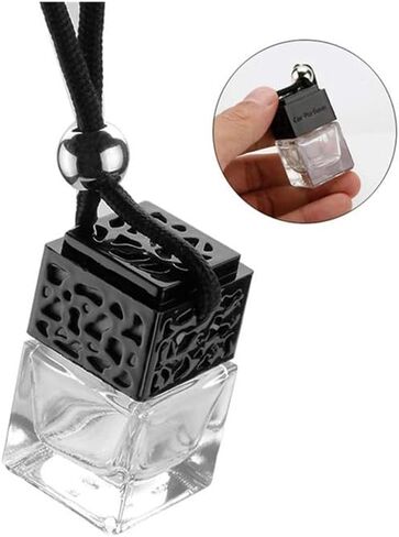 4 Packs Car Essential Oil Diffuser Empty Square Perfume Bottles Hanging Diffuser Bottle Air Fresher Ornament Rearview Mirror Decor (Black) in Saudi Arabia
