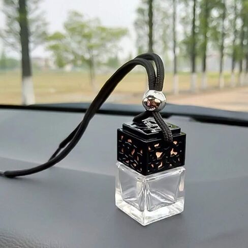 4 Packs Car Essential Oil Diffuser Empty Square Perfume Bottles Hanging Diffuser Bottle Air Fresher Ornament Rearview Mirror Decor (Black) in Saudi Arabia