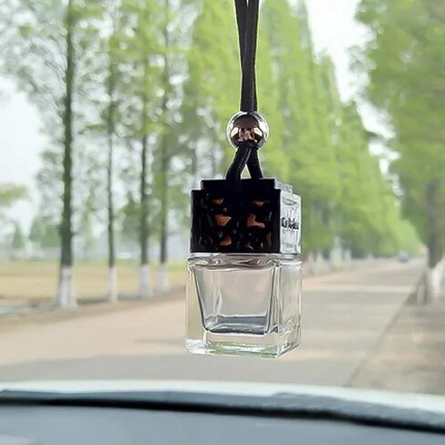 4 Packs Car Essential Oil Diffuser Empty Square Perfume Bottles Hanging Diffuser Bottle Air Fresher Ornament Rearview Mirror Decor (Black) in Saudi Arabia