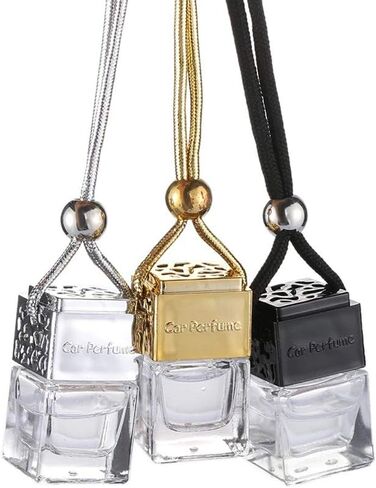 4 Packs Car Essential Oil Diffuser Empty Square Perfume Bottles Hanging Diffuser Bottle Air Fresher Ornament Rearview Mirror Decor (Black) in Saudi Arabia