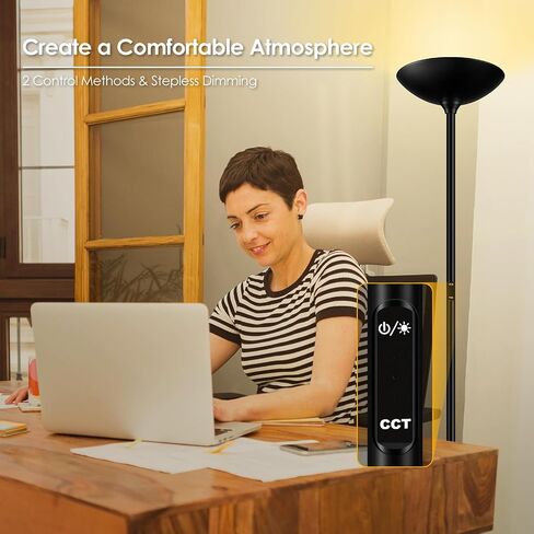 Stepless Dimmable Floor Lamp,30W 3000LM Super Bright LED Torchiere Floor Lamps with Remote & Touch Control,71 in Tall Modern Standing Lamp for Living Room Bedroom Office,2700k-6500k,Black in Saudi Arabia
