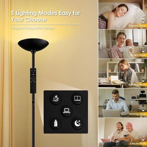 Stepless Dimmable Floor Lamp,30W 3000LM Super Bright LED Torchiere Floor Lamps with Remote & Touch Control,71 in Tall Modern Standing Lamp for Living Room Bedroom Office,2700k-6500k,Black in Saudi Arabia