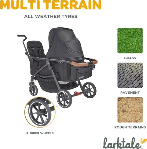 عربة وعربة Larktale Crossover الكل في واحد - تحويل من عربة أطفال واحدة إلى عربة سحب بمقعدين مع مظلة - بايرون بلاك in Kuwait