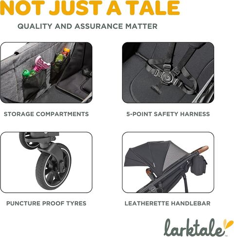 عربة وعربة Larktale Crossover الكل في واحد - تحويل من عربة أطفال واحدة إلى عربة سحب بمقعدين مع مظلة - بايرون بلاك in Kuwait