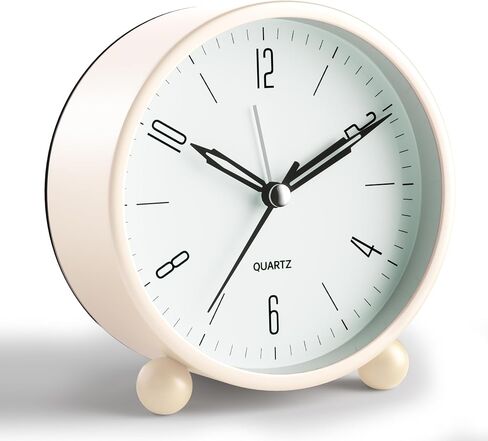 Analog Alarm Clock, 4 inch Super Silent Non Ticking Small Clock with Night Light, Battery Operated, Simple Design, Old Fashioned Style Black Decor, for Bedroom, Bedside, Desk, Adult, Kid, Gift, Black in Kuwait