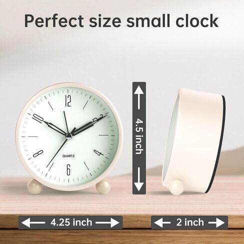 Analog Alarm Clock, 4 inch Super Silent Non Ticking Small Clock with Night Light, Battery Operated, Simple Design, Old Fashioned Style Black Decor, for Bedroom, Bedside, Desk, Adult, Kid, Gift, Black in Kuwait