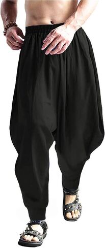 CLANMILUMS Men's Cotton Harem Pants Casual Loose Hippie Drop Crotch Trouser in Saudi Arabia