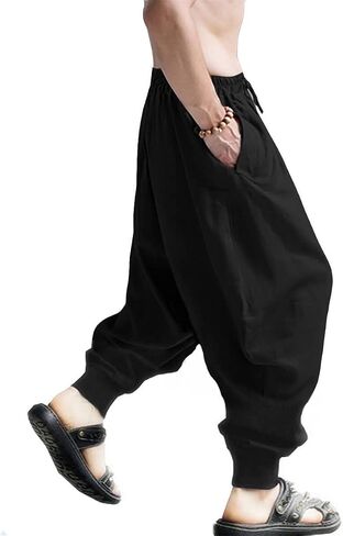 CLANMILUMS Men's Cotton Harem Pants Casual Loose Hippie Drop Crotch Trouser in Saudi Arabia