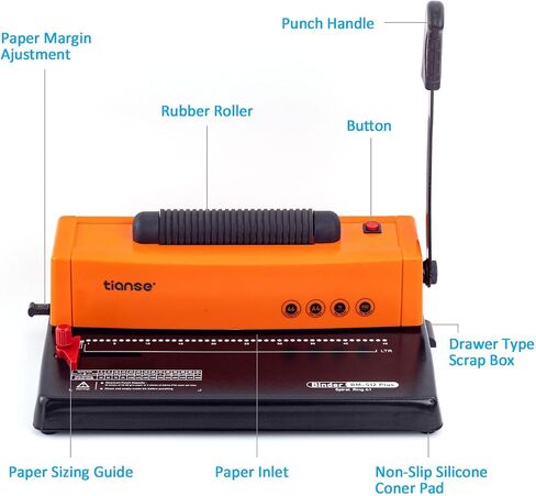 TIANSE Binding Machine, Wire Binder Machine 34 - Square Size Holes, Punching 120 Sheets, Bind 12 Sheets Book Maker with Sturdy Metal Construction in Saudi Arabia