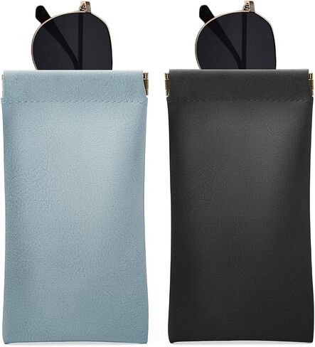 Glasses Case 2 Pcs Soft Squeeze Top Sunglass Pouch, Portable Leather Eyeglass Cases for Women in Kuwait