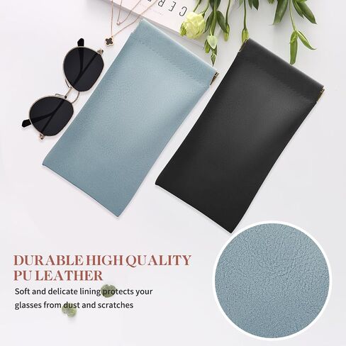 Glasses Case 2 Pcs Soft Squeeze Top Sunglass Pouch, Portable Leather Eyeglass Cases for Women in Kuwait