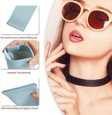 Glasses Case 2 Pcs Soft Squeeze Top Sunglass Pouch, Portable Leather Eyeglass Cases for Women in Kuwait