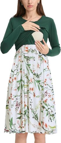 Liu & Qu Women's Maternity Nursing Dress Long Sleeve V-Neck Breastfeeding Clothes with Pockets Pregnancy Dresses in Saudi Arabia