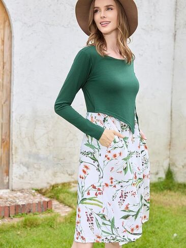 Liu & Qu Women's Maternity Nursing Dress Long Sleeve V-Neck Breastfeeding Clothes with Pockets Pregnancy Dresses in Saudi Arabia