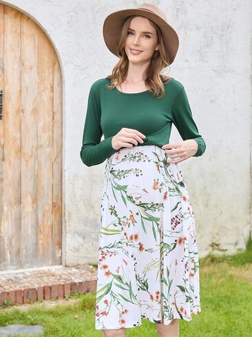 Liu & Qu Women's Maternity Nursing Dress Long Sleeve V-Neck Breastfeeding Clothes with Pockets Pregnancy Dresses in Saudi Arabia