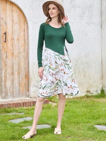 Liu & Qu Women's Maternity Nursing Dress Long Sleeve V-Neck Breastfeeding Clothes with Pockets Pregnancy Dresses in Saudi Arabia