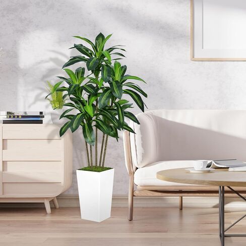 Artificial Dracaena Tree 5FT, Faux Tree with White Pot Fake Tropical Plant for Home Office Living Room Decor Outdoor Indoor (Dracaena Tree) in Saudi Arabia