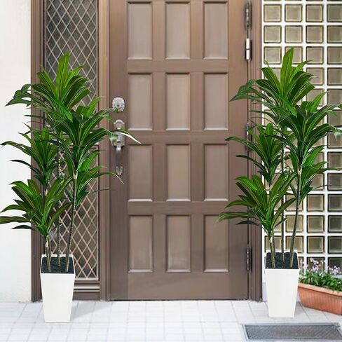 Artificial Dracaena Tree 5FT, Faux Tree with White Pot Fake Tropical Plant for Home Office Living Room Decor Outdoor Indoor (Dracaena Tree) in Saudi Arabia