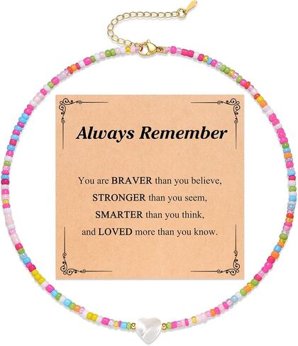 You're Braver Than You Believe - Colorful Beaded Heart Necklace Back to School Birthday Christmas Valentines Day Gifts for Teens Girls in Saudi Arabia