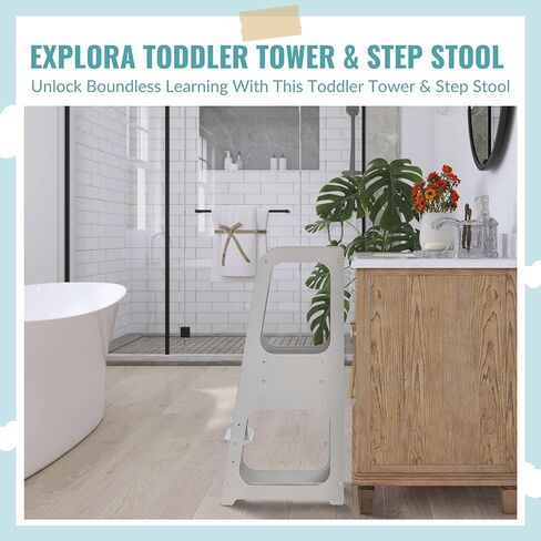 Explora Tower & Step Stool in Black, Anti-Slip Base, Multipurpose Kids Step Stool, 3 Platform Heights, Chalkable Black Board in Kuwait