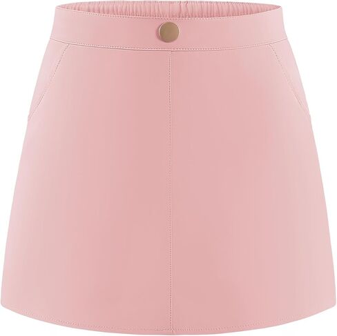 Auranso Girls Faux Leather Skirts A-Line Mini Skirts for Girls with Two Pockets in Saudi Arabia
