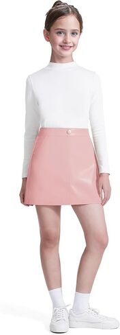 Auranso Girls Faux Leather Skirts A-Line Mini Skirts for Girls with Two Pockets in Saudi Arabia
