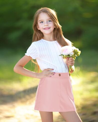 Auranso Girls Faux Leather Skirts A-Line Mini Skirts for Girls with Two Pockets in Saudi Arabia