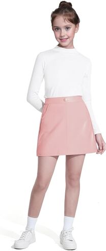 Auranso Girls Faux Leather Skirts A-Line Mini Skirts for Girls with Two Pockets in Saudi Arabia