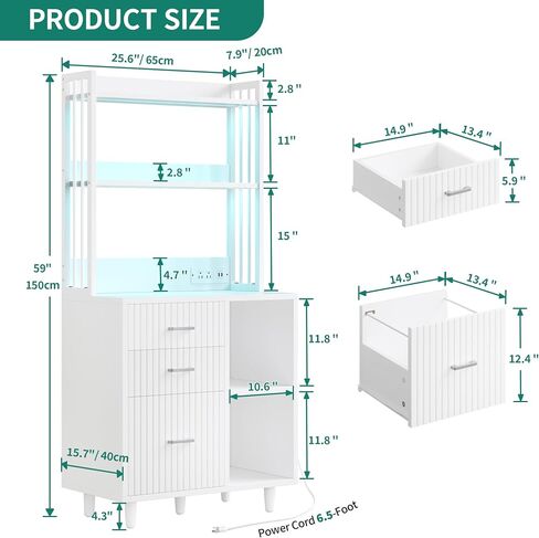 YITAHOME File Cabinet with Charging Station and Lighting, 3 Drawer Wood File Cabinet, Printer Stand with Open Storage Shelves for Home Office, White in Saudi Arabia