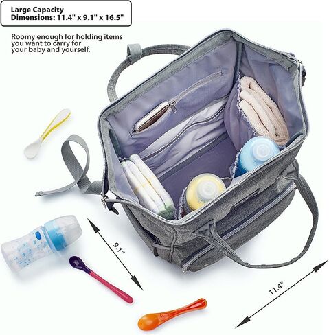 KiddyCare Diaper Bag Backpack | Baby Diaper Bags with Changing Station for Mom | Multifunction Travel Back Pack Maternity Baby Bags Waterproof Tote Bag Spacious, Unisex Stylish | Gray in Saudi Arabia