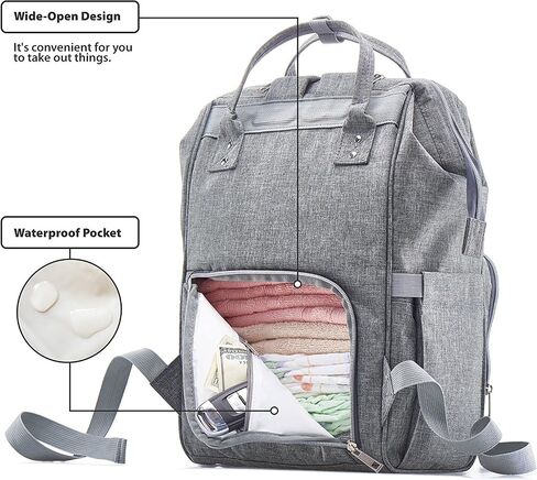 KiddyCare Diaper Bag Backpack | Baby Diaper Bags with Changing Station for Mom | Multifunction Travel Back Pack Maternity Baby Bags Waterproof Tote Bag Spacious, Unisex Stylish | Gray in Saudi Arabia