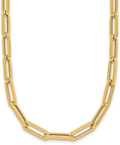 18K Yellow Gold Polished 5.3mm Semi-solid Paperclip Link Chain Necklace for Men 16" to 34" in Saudi Arabia