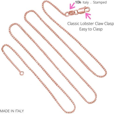 REAL Solid 10K Yellow or White Gold 0.50mm - 1.3mm Diamond-Cut Square Mirror Box Veneziana Chain Necklace with Lobster Claw Clasp | Multiple Lengths Available | Men Women | MADE IN ITALY in Kuwait
