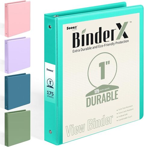 BinderX Extra Durable 3 Ring Binder, Round Rings 1 Inch Binder, Fits 175 Sheets of 8.5x11 Paper, Customizable View Cover with Inside Pockets, Cute 1" Binders, 1 Inch Binders 3 Ring, Pink in Saudi Arabia
