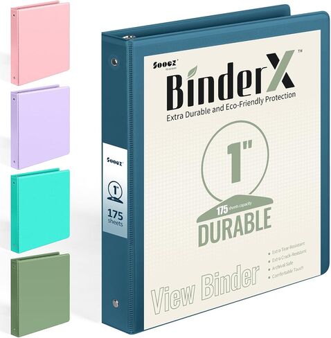 BinderX Extra Durable 3 Ring Binder, Round Rings 1 Inch Binder, Fits 175 Sheets of 8.5x11 Paper, Customizable View Cover with Inside Pockets, Cute 1" Binders, 1 Inch Binders 3 Ring, Pink in Saudi Arabia