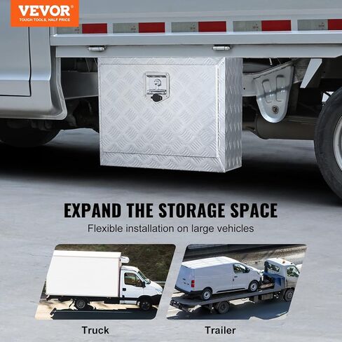 VEVOR Underbody Truck Box, 48" x 17" x 18" Pickup Storage Box, Heavy Duty Aluminum Diamond Plate Tool Box with Lock and Keys, Waterproof Trailer Storage Box with T-Handle Latch for Truck, Van, Trailer in Saudi Arabia
