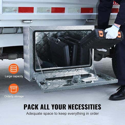 VEVOR Underbody Truck Box, 48" x 17" x 18" Pickup Storage Box, Heavy Duty Aluminum Diamond Plate Tool Box with Lock and Keys, Waterproof Trailer Storage Box with T-Handle Latch for Truck, Van, Trailer in Saudi Arabia