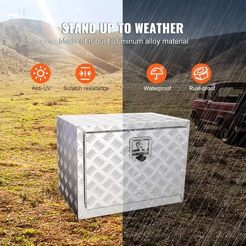 VEVOR Underbody Truck Box, 48" x 17" x 18" Pickup Storage Box, Heavy Duty Aluminum Diamond Plate Tool Box with Lock and Keys, Waterproof Trailer Storage Box with T-Handle Latch for Truck, Van, Trailer in Saudi Arabia