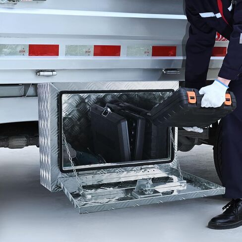 VEVOR Underbody Truck Box, 48" x 17" x 18" Pickup Storage Box, Heavy Duty Aluminum Diamond Plate Tool Box with Lock and Keys, Waterproof Trailer Storage Box with T-Handle Latch for Truck, Van, Trailer in Saudi Arabia