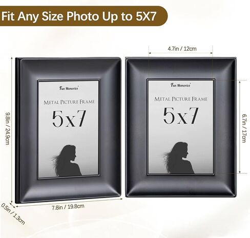 Fun Memories 5x7 Metal Picture Frame, Wide Picture Frames with Tempered Real Glass, Decorative Modern Photo Frame for Wall & Tabletop Display, Bronze in Saudi Arabia