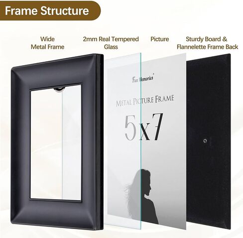 Fun Memories 5x7 Metal Picture Frame, Wide Picture Frames with Tempered Real Glass, Decorative Modern Photo Frame for Wall & Tabletop Display, Bronze in Saudi Arabia