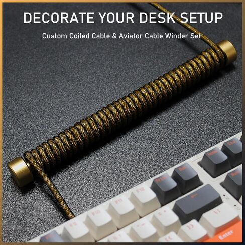 C04 2 in 1 Custom Coiled USB C Cable for Gaming Keyboard-Detachable Double Sleeve Spiral Cable with 5 Pin Aviator Connector for PS4,Xbox-USB A To Type C&Type C To Type C(1.62+3.28inch)-Orange in Kuwait