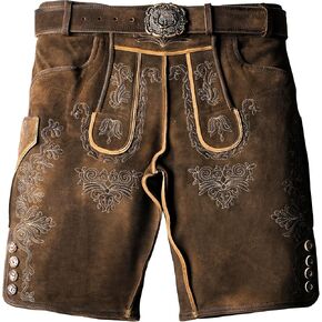 Lederhosen Men - Oktoberfest Costume for Men - Authentic and Genuine German Leather Shorts - Shango Brown