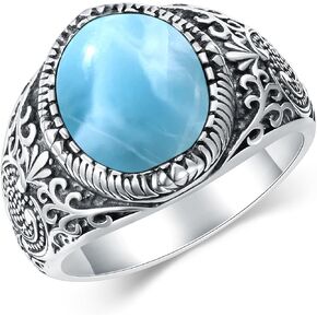 12x10mm Genuine Turquoise Rings for Men, Sterling Silver Native American Gem Oval Thumb Ring for Dad Father Jewelry Gift for him,Anillos De Hombre, Men's Ring for Gift for Men