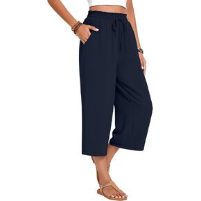 syoss Women's Plus Size Casual Pants High Waist Adjustable Knot Loose Straight Trousers with Pockets Business Work Pants
