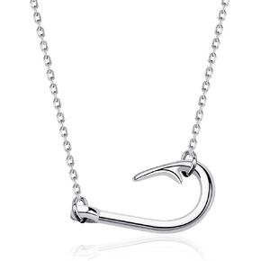 CENWA Fish Hook Necklace Fishing Hook Pendant Jewelry Fishing Gift Necklace Fish Hook Gift For Couple